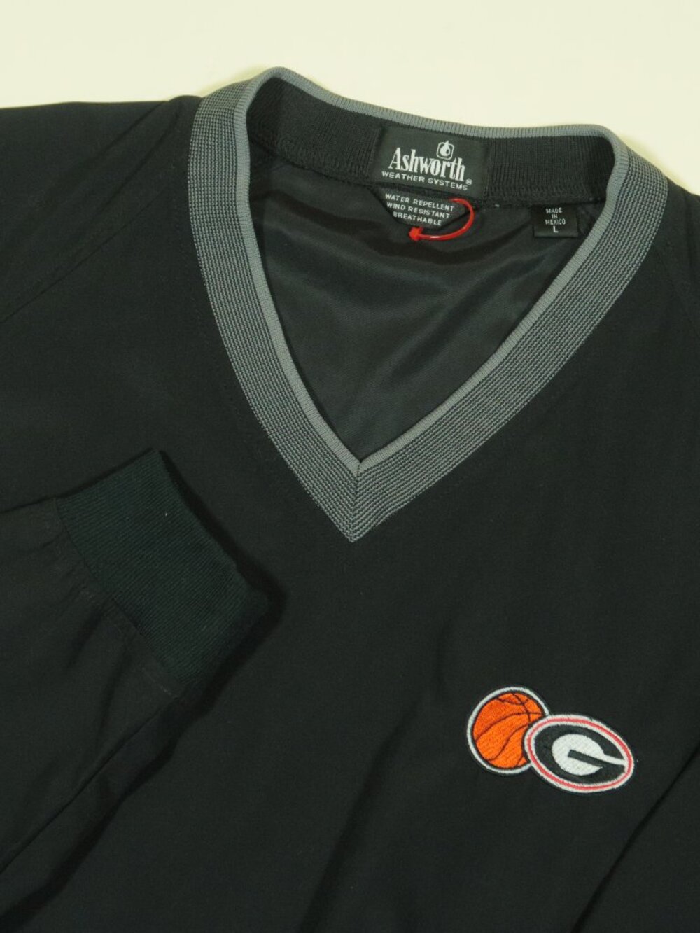 Ashworth Georgia Bulldogs Pullover Mens L Black V Neck Shell Rain Jacket